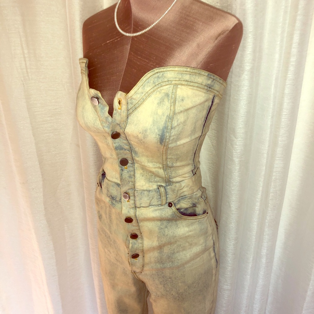 Acid wash denim jumpsuit